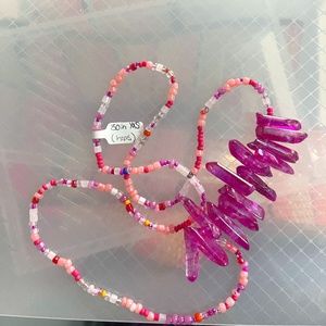 Handmade Cream & Pink Bead/Crystal Waist Accessory